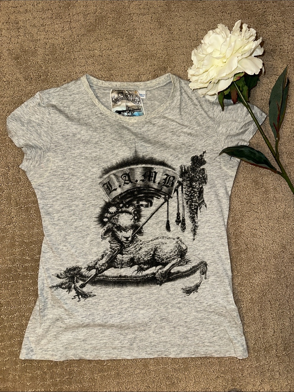 L.A.M.B. Heather Gray Short Sleeve Tee with Black Graphic